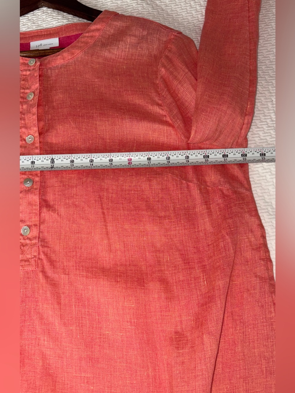 J. Jill Linen Orange Band Collar Button Popover Long Sleeve Top Sz Medium Tall - Picture 9 of 13